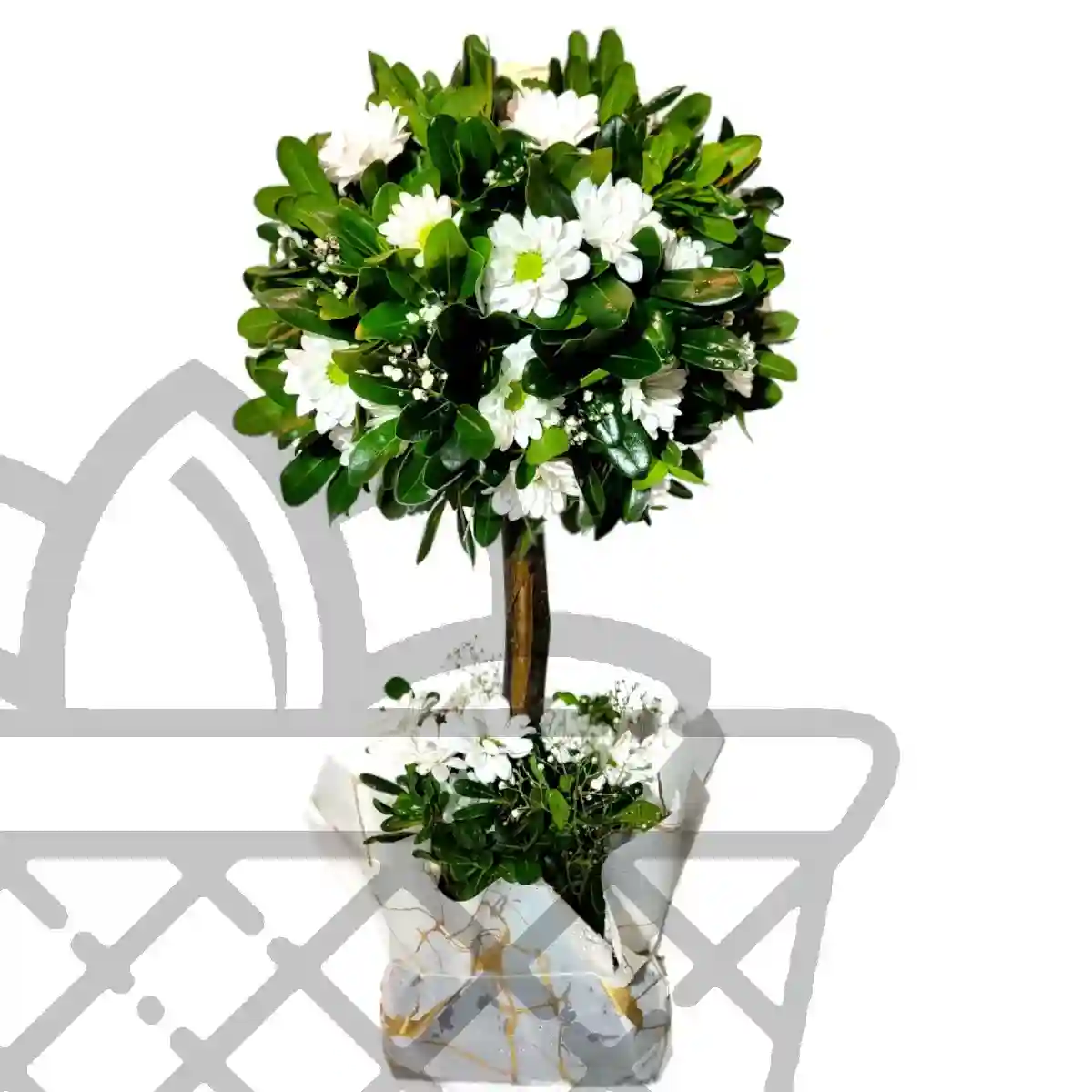 Pack de condolencias Arrimo de 25 rosas y árbol en blanco 3