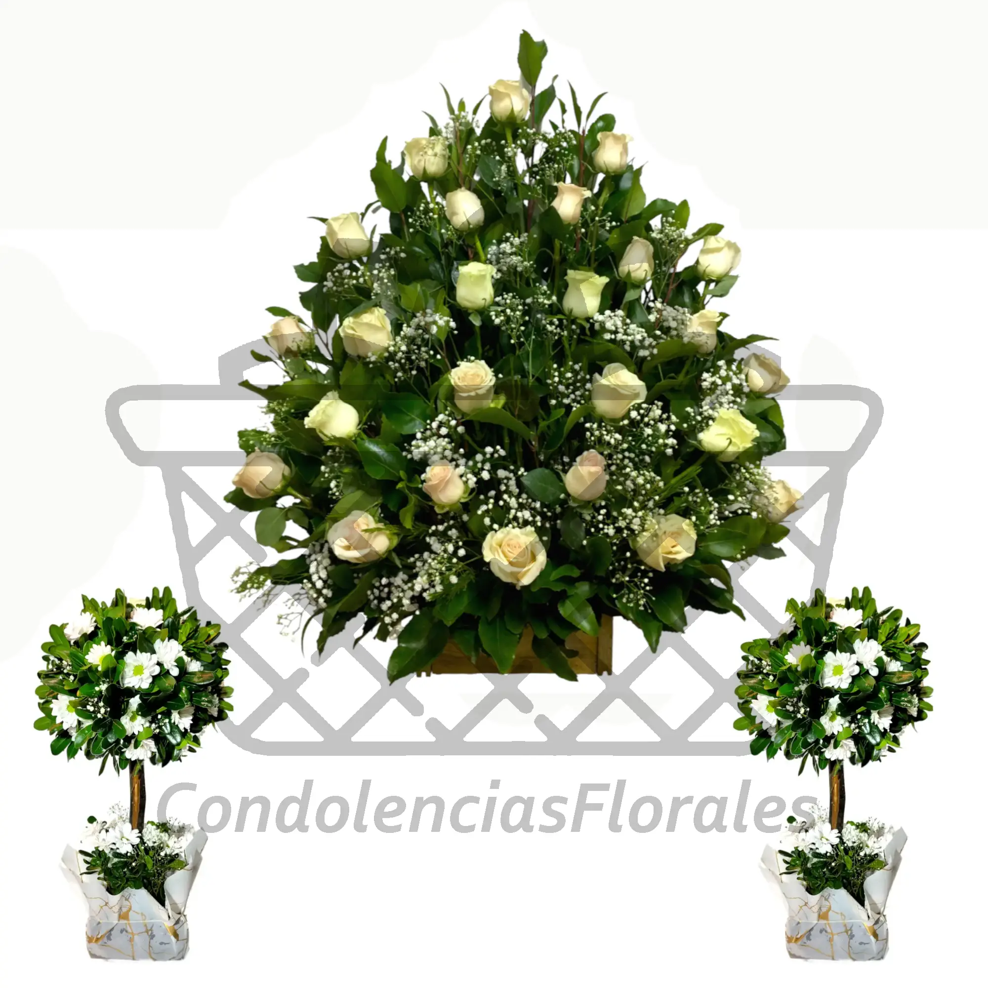 Pack de condolencias arrimo de rosas y árboles en blanco