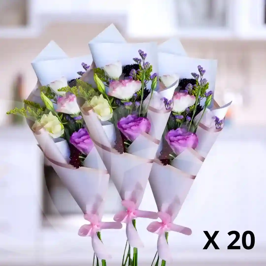 Pack de 20 ramos "little purple" y 1 "Ramo de 10 rosas rojas y 3 rosadas" 2