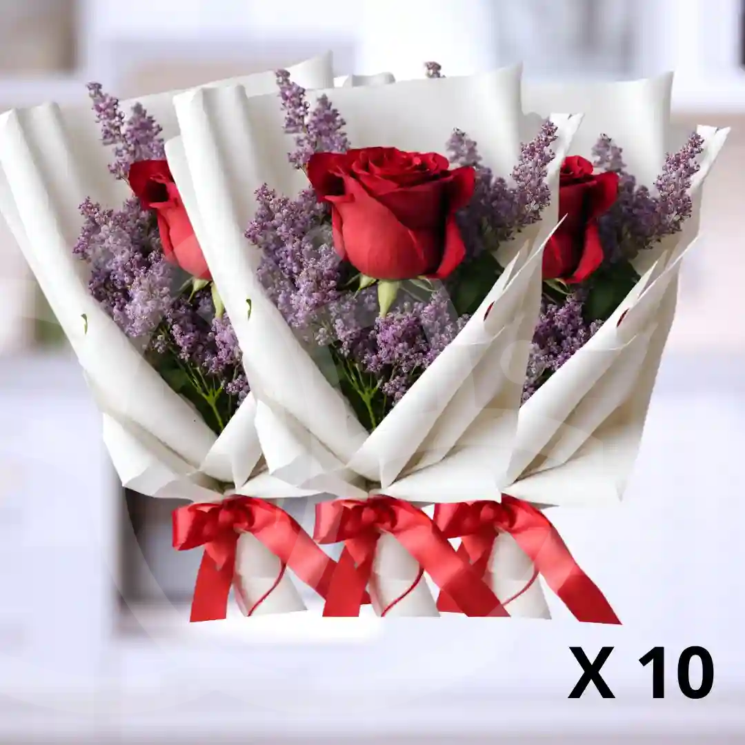 Pack de 10 ramos "Rosa Roja en Su Singularidad" 1