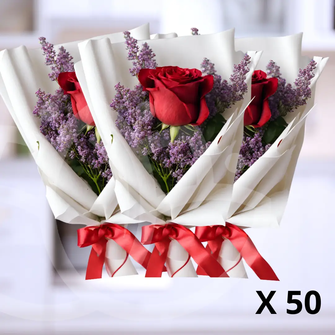 Pack de 50 ramos "Rosa Roja en Su Singularidad"