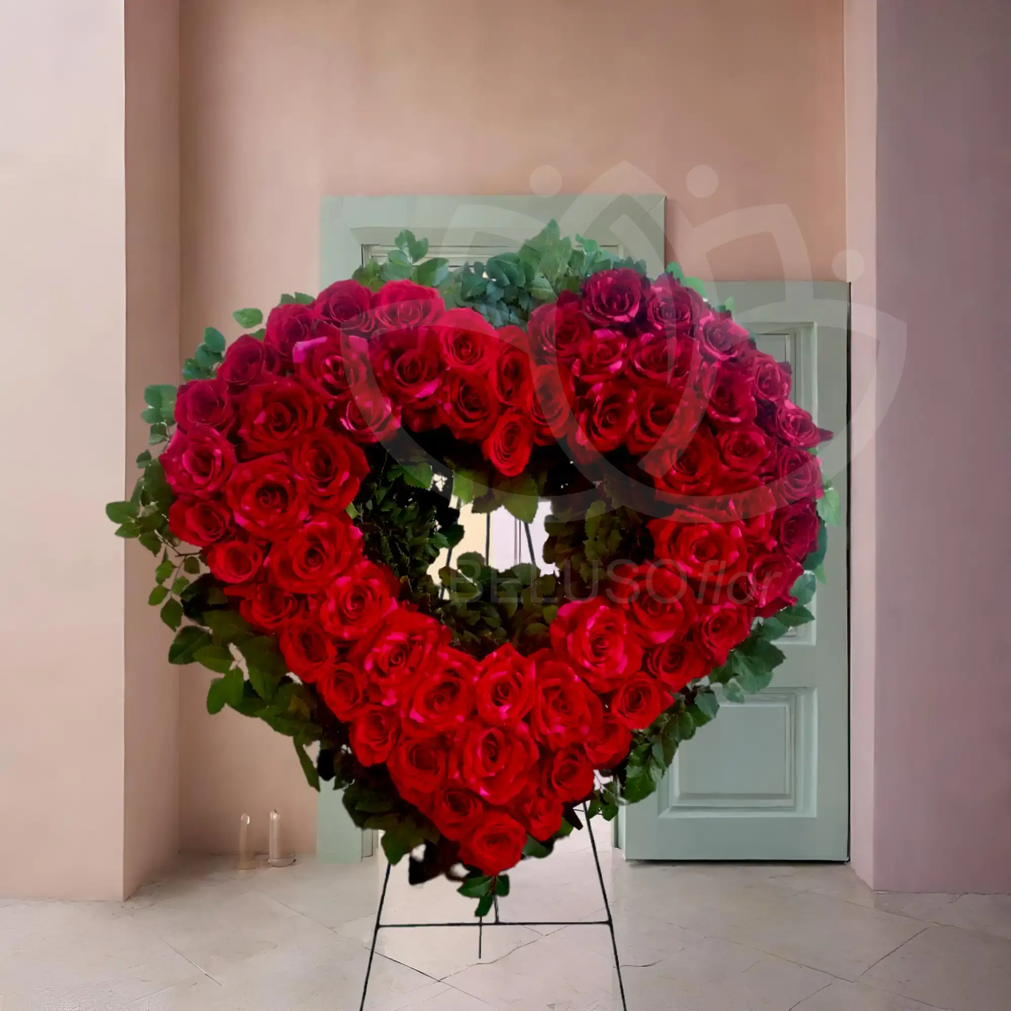 Corazón de 60 rosas rojas